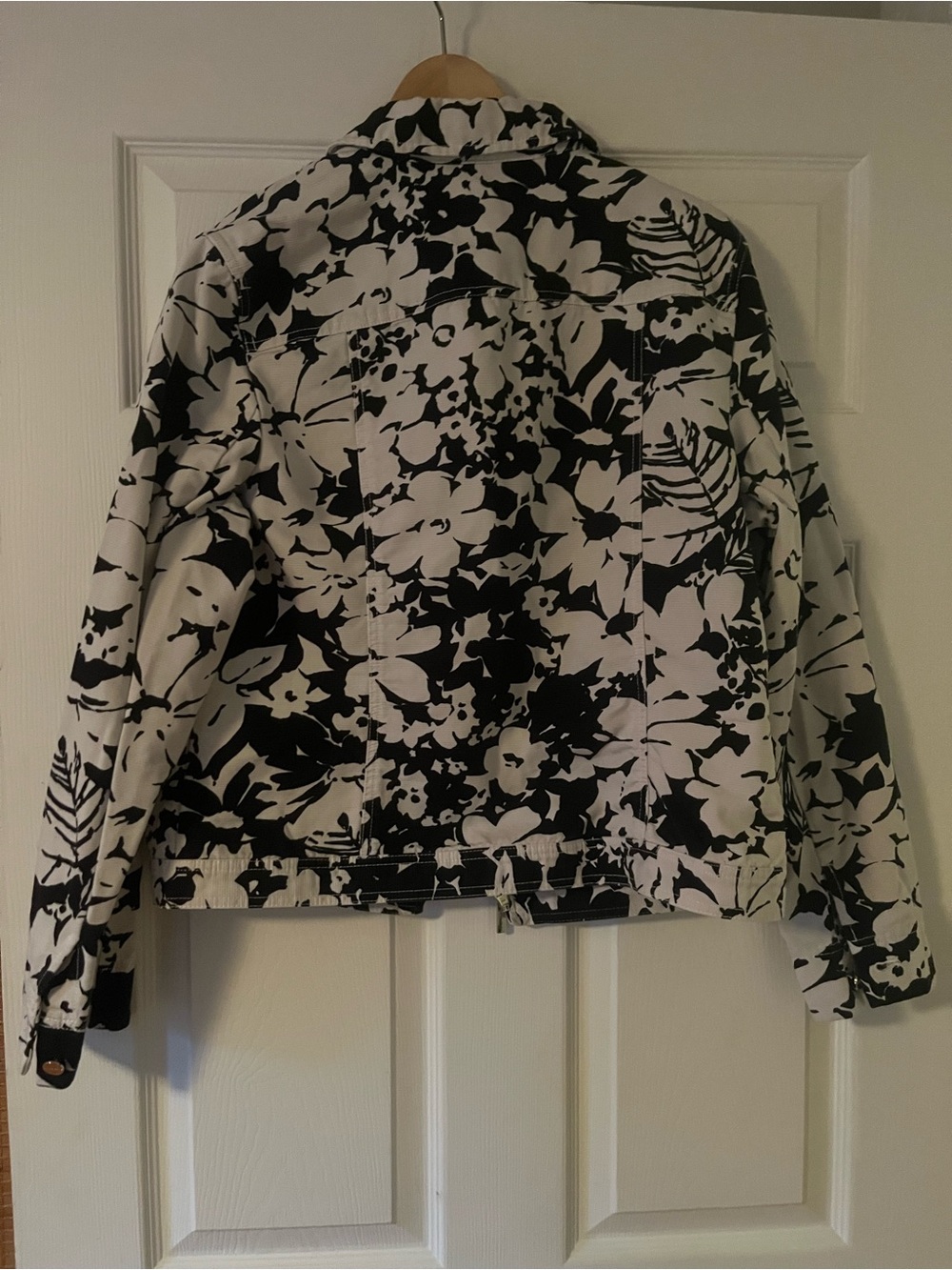 Jones New York Black and White Floral Jean Jacket
